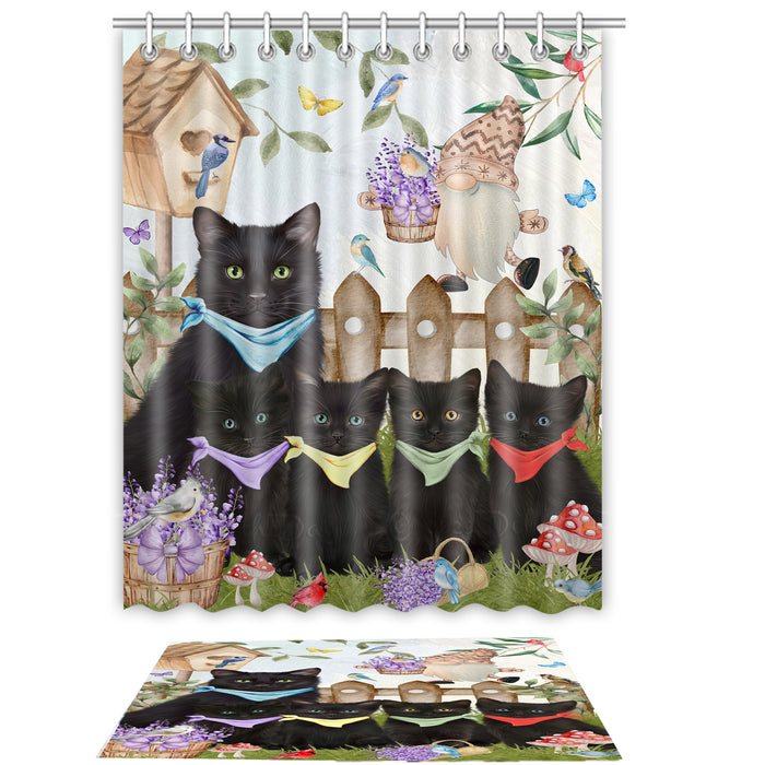 Black Cat Shower Curtain with Bath Mat Combo: Curtains with hooks and Rug Set Bathroom Decor, Custom, Explore a Variety of Designs, Personalized, Pet Gift for Cats Lovers