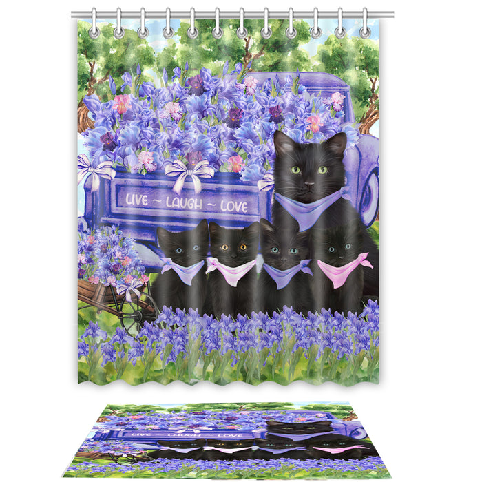 Black Cat Shower Curtain & Bath Mat Set: Explore a Variety of Designs, Custom, Personalized, Curtains with hooks and Rug Bathroom Decor, Gift for Cats and Pet Lovers