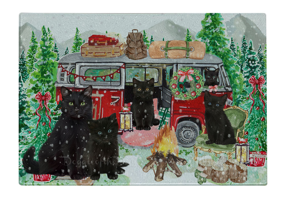 Christmas Time Camping with Black Cats Cutting Board - For Kitchen - Scratch & Stain Resistant - Designed To Stay In Place - Easy To Clean By Hand - Perfect for Chopping Meats, Vegetables