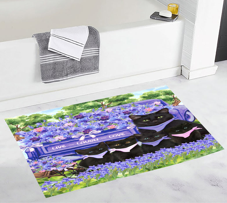 Black Cats Custom Bath Mat, Explore a Variety of Personalized Designs, Anti-Slip Bathroom Pet Rug Mats, Cat Lover's Gifts