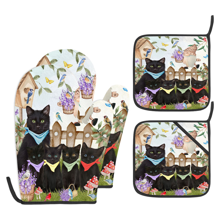 Black Cat Oven Mitts and Pot Holder Set, Explore a Variety of Personalized Designs, Custom, Kitchen Gloves for Cooking with Potholders, Pet and Cats Gift Lovers