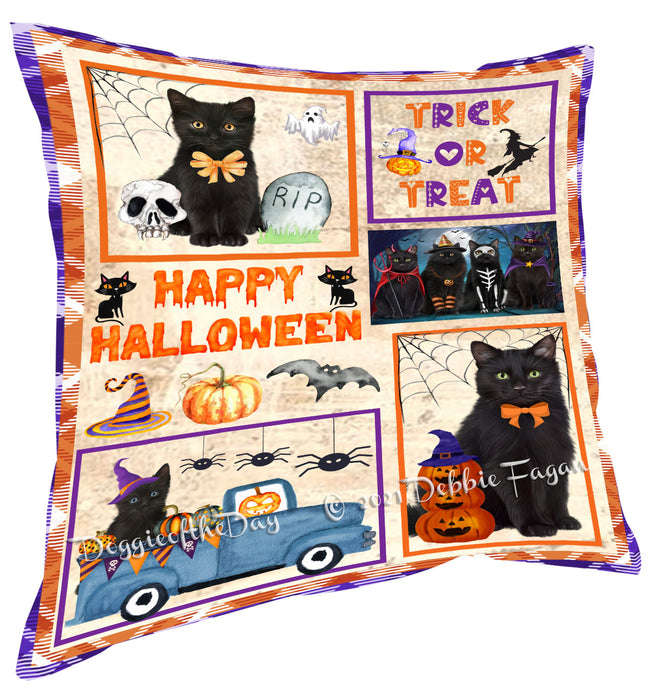 Happy Halloween Trick or Treat Black Cats Pillow with Top Quality High-Resolution Images - Ultra Soft Pet Pillows for Sleeping - Reversible & Comfort - Ideal Gift for Dog Lover - Cushion for Sofa Couch Bed - 100% Polyester