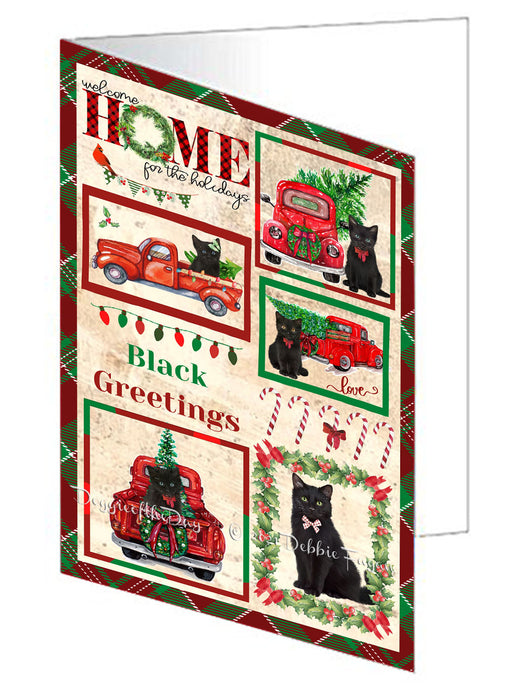Welcome Home for Christmas Holidays Black Cats Handmade Artwork Assorted Pets Greeting Cards and Note Cards with Envelopes for All Occasions and Holiday Seasons GCD76103