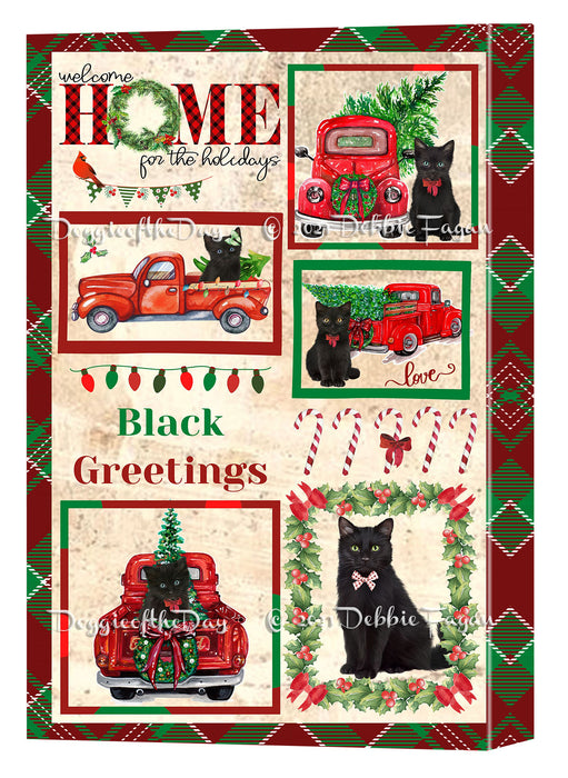 Welcome Home for Christmas Holidays Black Cats Canvas Wall Art Decor - Premium Quality Canvas Wall Art for Living Room Bedroom Home Office Decor Ready to Hang CVS149327
