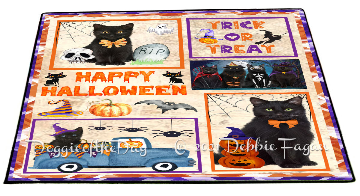 Happy Halloween Trick or Treat Black Cats Indoor/Outdoor Welcome Floormat - Premium Quality Washable Anti-Slip Doormat Rug FLMS58021