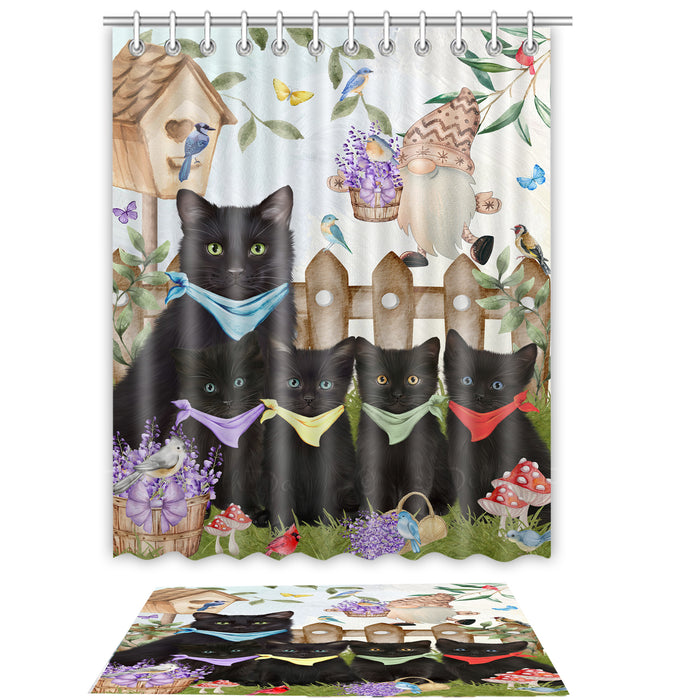 Black Cat Shower Curtain & Bath Mat Set - Explore a Variety of Custom Designs - Personalized Curtains with hooks and Rug for Bathroom Decor - Cats Gift for Pet Lovers