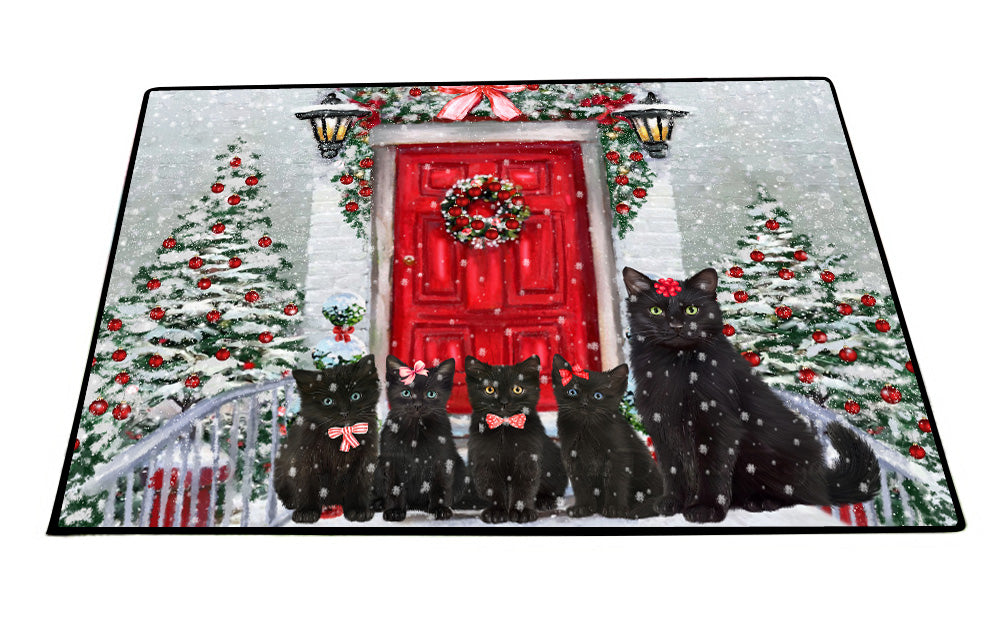 Christmas Holiday Welcome Black Cats Floor Mat- Anti-Slip Pet Door Mat Indoor Outdoor Front Rug Mats for Home Outside Entrance Pets Portrait Unique Rug Washable Premium Quality Mat