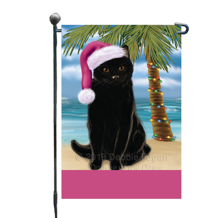 Personalized Summertime Happy Holidays Christmas Black Cat on Tropical Island Beach  Custom Garden Flags GFLG-DOTD-A60414