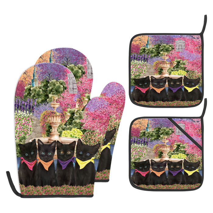 Black Cat Oven Mitts and Pot Holder Set, Kitchen Gloves for Cooking with Potholders, Explore a Variety of Custom Designs, Personalized, Pet & Cat Gifts