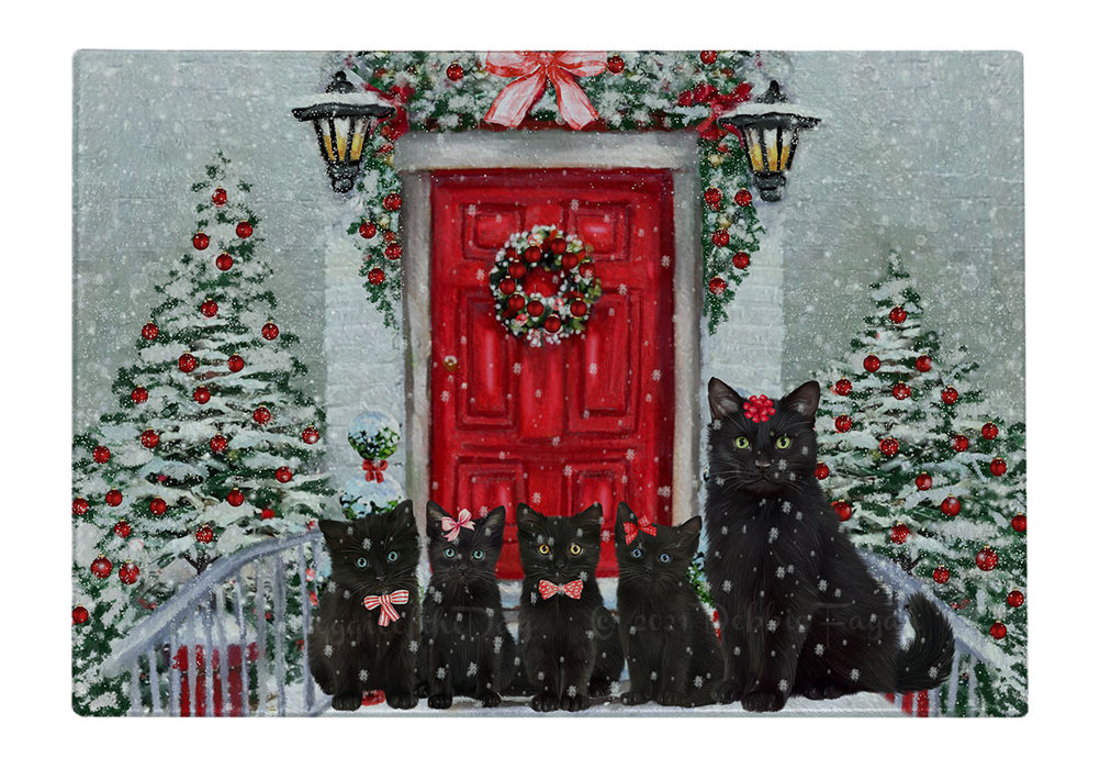 Christmas Holiday Welcome Black Cats Cutting Board - For Kitchen - Scratch & Stain Resistant - Designed To Stay In Place - Easy To Clean By Hand - Perfect for Chopping Meats, Vegetables