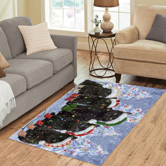 Christmas Lights and Black Cats Area Rug - Ultra Soft Cute Pet Printed Unique Style Floor Living Room Carpet Decorative Rug for Indoor Gift for Pet Lovers
