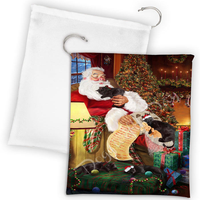 Santa Sleeping with Black Cats Drawstring Laundry or Gift Bag LGB48780