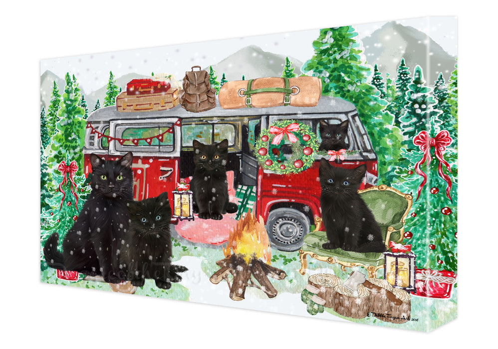 Christmas Time Camping with Black Cats Canvas Wall Art - Premium Quality Ready to Hang Room Decor Wall Art Canvas - Unique Animal Printed Digital Painting for Decoration