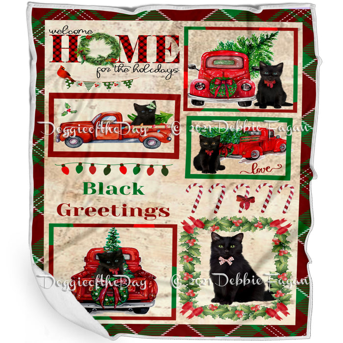 Welcome Home for Christmas Holidays Black Cats Blanket BLNKT71856