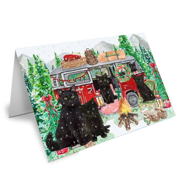 Christmas Time Camping with Black Cats Handmade Artwork Assorted Pets Greeting Cards and Note Cards with Envelopes for All Occasions and Holiday Seasons