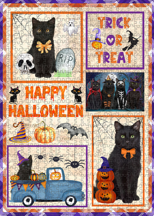 Happy Halloween Trick or Treat Black Cats Portrait Jigsaw Puzzle for Adults Animal Interlocking Puzzle Game Unique Gift for Dog Lover's with Metal Tin Box