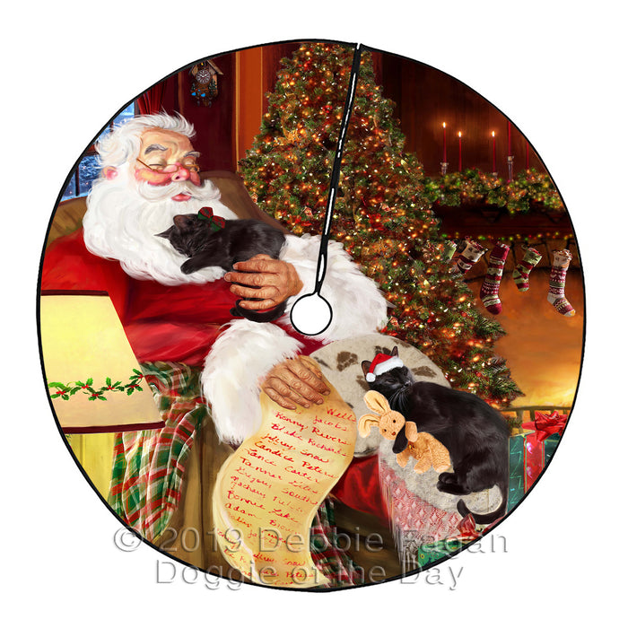 Santa Sleeping with Black Cats Christmas Tree Skirt