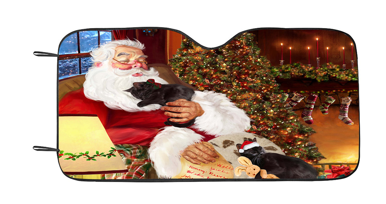 Santa Sleeping with Black Cats Car Sun Shade