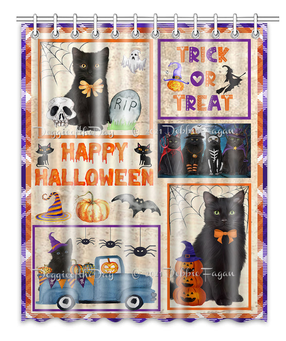 Happy Halloween Trick or Treat Black Cats Shower Curtain Bathroom Accessories Decor Bath Tub Screens