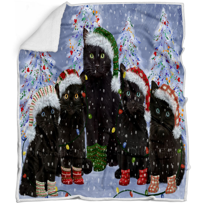 Christmas Lights and Black Cats Blanket - Lightweight Soft Cozy and Durable Bed Blanket - Animal Theme Fuzzy Blanket for Sofa Couch