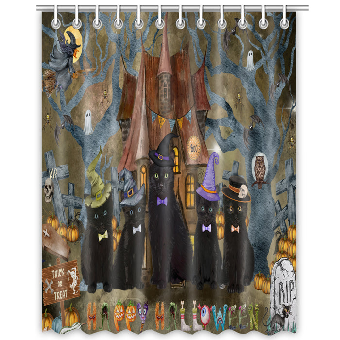 Black Cats Shower Curtain, Custom Bathtub Curtains with Hooks for Bathroom, Explore a Variety of Designs, Personalized, Gift for Pet and Cat Lovers