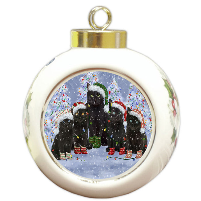 Christmas Lights and Black Cats Round Ball Christmas Ornament Pet Decorative Hanging Ornaments for Christmas X-mas Tree Decorations - 3" Round Ceramic Ornament