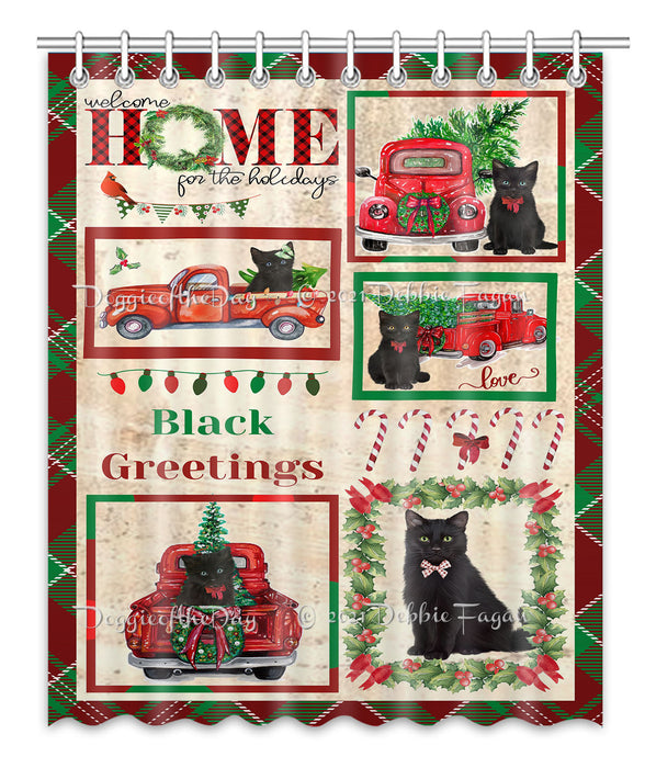 Welcome Home for Christmas Holidays Black Cats Shower Curtain Bathroom Accessories Decor Bath Tub Screens