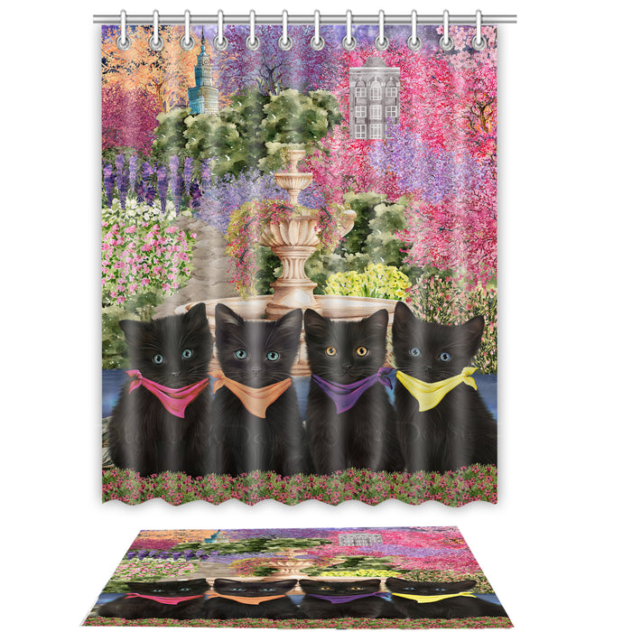 Black Cat Shower Curtain & Bath Mat Set - Explore a Variety of Personalized Designs - Custom Rug and Curtains with hooks for Bathroom Decor - Pet and Cats Lovers Gift