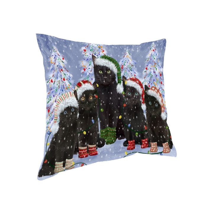 Christmas Lights and Black Cats Pillow with Top Quality High-Resolution Images - Ultra Soft Pet Pillows for Sleeping - Reversible & Comfort - Ideal Gift for Dog Lover - Cushion for Sofa Couch Bed - 100% Polyester