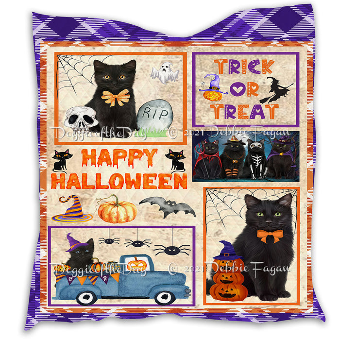 Happy Halloween Trick or Treat Pumpkin Black Cats Lightweight Soft Bedspread Coverlet Bedding Quilt QUILT60776