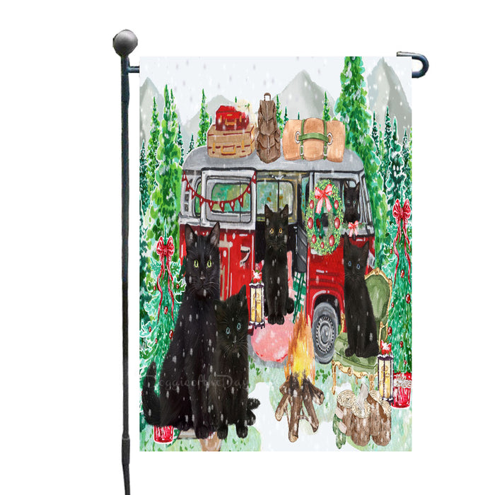 Christmas Time Camping with Black Cats Garden Flags- Outdoor Double Sided Garden Yard Porch Lawn Spring Decorative Vertical Home Flags 12 1/2"w x 18"h