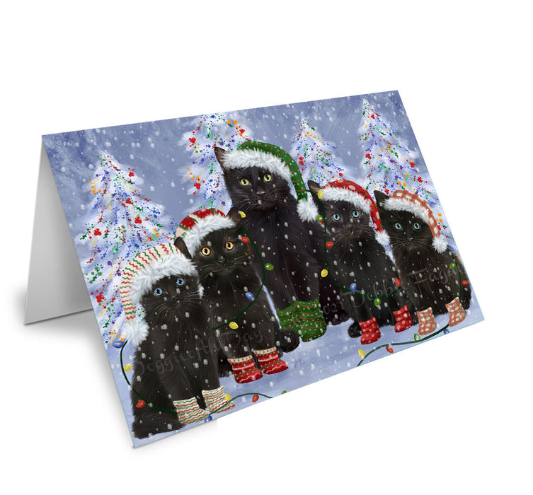 Christmas Lights and Black Cats Handmade Artwork Assorted Pets Greeting Cards and Note Cards with Envelopes for All Occasions and Holiday Seasons