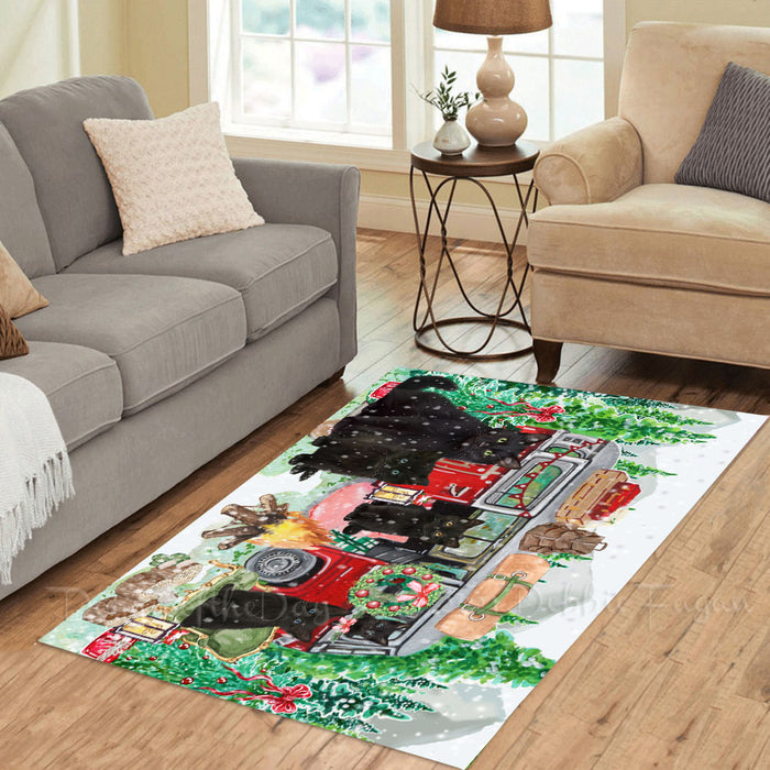 Christmas Time Camping with Black Cats Area Rug - Ultra Soft Cute Pet Printed Unique Style Floor Living Room Carpet Decorative Rug for Indoor Gift for Pet Lovers