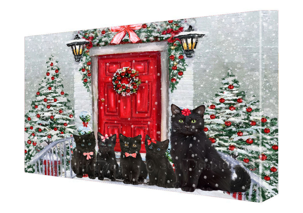Christmas Holiday Welcome Black Cats Canvas Wall Art - Premium Quality Ready to Hang Room Decor Wall Art Canvas - Unique Animal Printed Digital Painting for Decoration