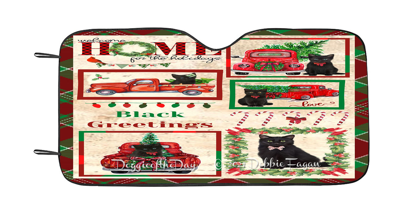 Welcome Home for Christmas Holidays Black Cats Car Sun Shade Cover Curtain