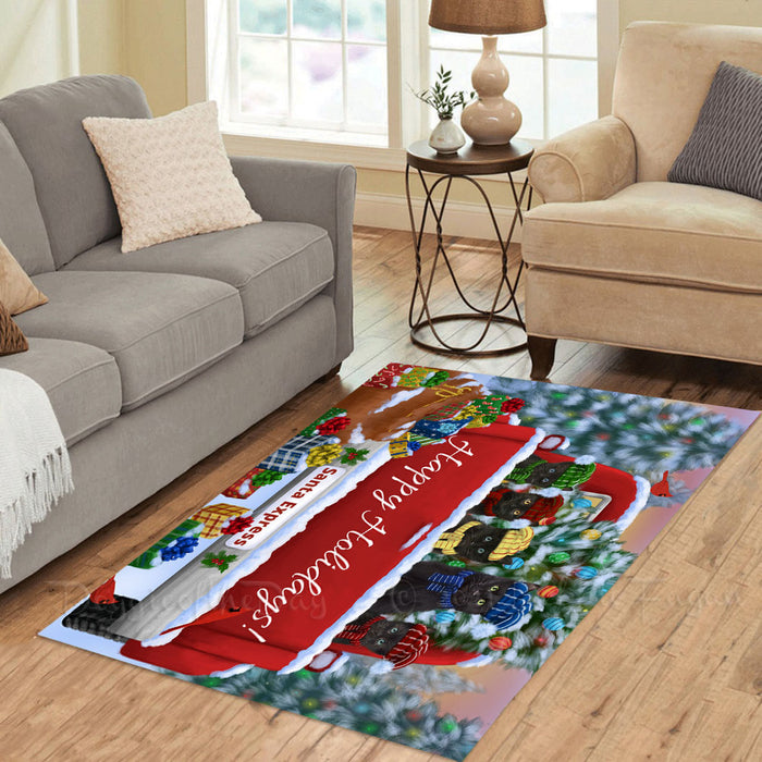 Christmas Red Truck Travlin Home for the Holidays Black Cats Area Rug - Ultra Soft Cute Pet Printed Unique Style Floor Living Room Carpet Decorative Rug for Indoor Gift for Pet Lovers