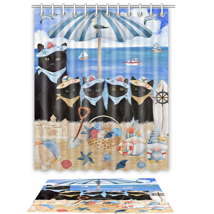 Black Cat Shower Curtain with Bath Mat Combo: Curtains with hooks and Rug Set Bathroom Decor, Custom, Explore a Variety of Designs, Personalized, Pet Gift for Cats Lovers