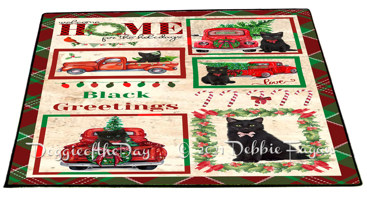 Welcome Home for Christmas Holidays Black Cats Indoor/Outdoor Welcome Floormat - Premium Quality Washable Anti-Slip Doormat Rug FLMS57700