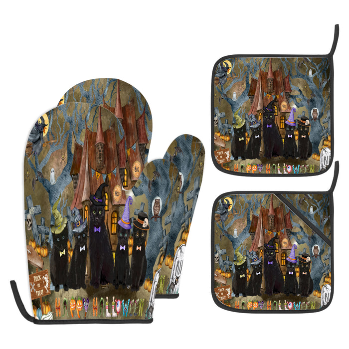 Black Cat Oven Mitts and Pot Holder: Explore a Variety of Designs, Potholders with Kitchen Gloves for Cooking, Custom, Personalized, Gifts for Pet & Cat Lover