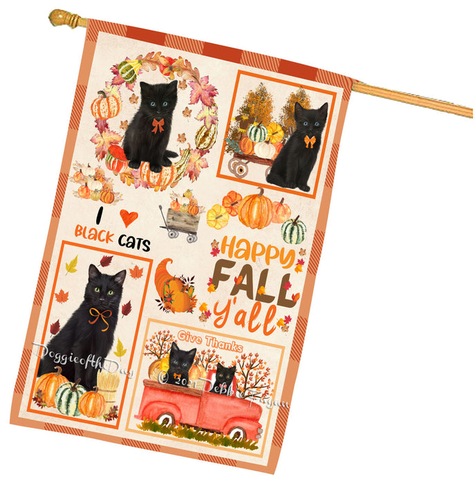 Happy Fall Y'all Pumpkin Black Cats House Flag Outdoor Decorative Double Sided Pet Portrait Weather Resistant Premium Quality Animal Printed Home Decorative Flags 100% Polyester
