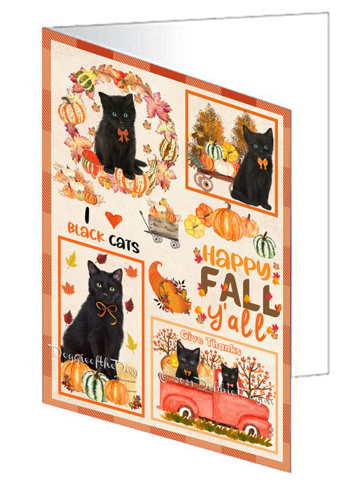 Happy Fall Y'all Pumpkin Black Cats Handmade Artwork Assorted Pets Greeting Cards and Note Cards with Envelopes for All Occasions and Holiday Seasons GCD76934