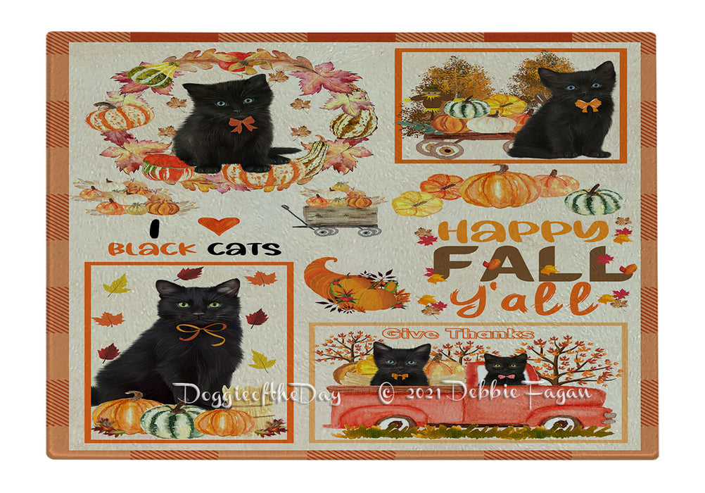 Happy Fall Y'all Pumpkin Black Cats Cutting Board - Easy Grip Non-Slip Dishwasher Safe Chopping Board Vegetables C79810