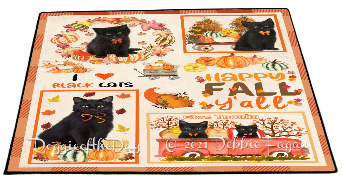Happy Fall Y'all Pumpkin Black Cats Indoor/Outdoor Welcome Floormat - Premium Quality Washable Anti-Slip Doormat Rug FLMS58561