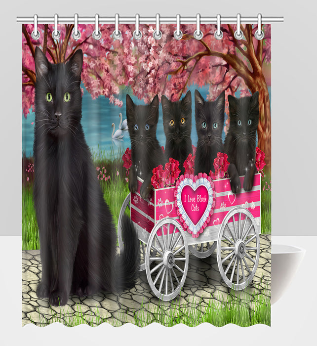 I Love Black Cats in a Cart Shower Curtain