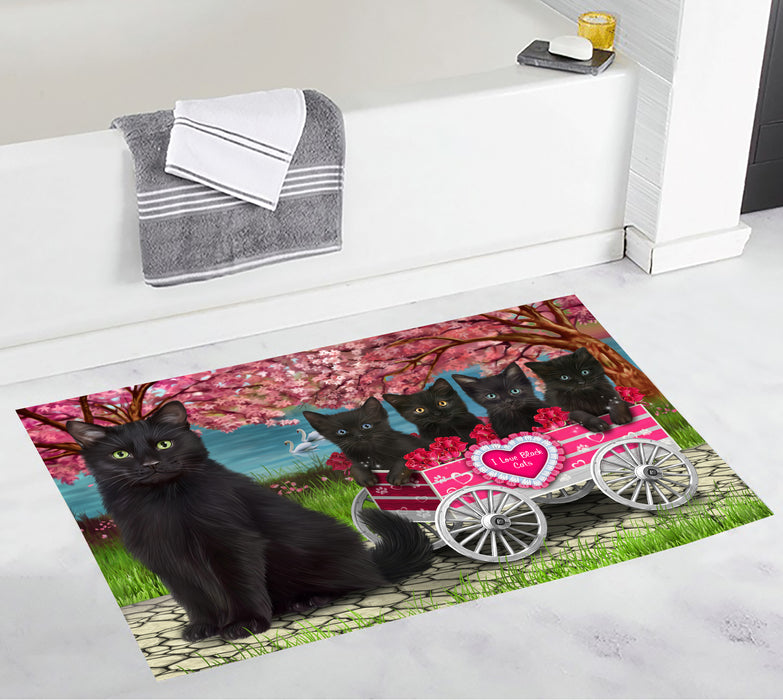 I Love Black Cats in a Cart Bath Mat