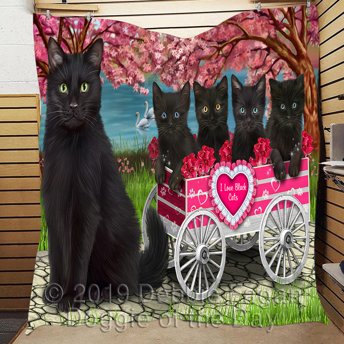I Love Black Cats in a Cart Quilt