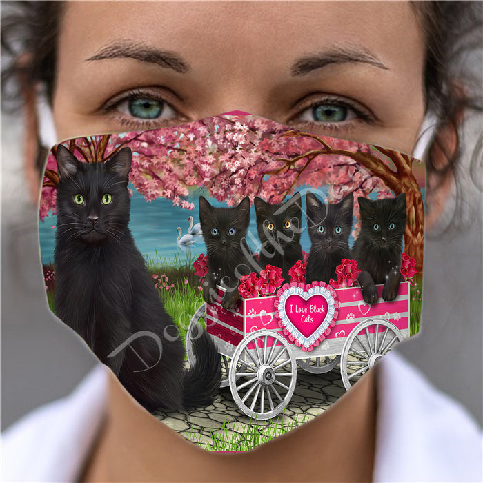 I Love Black Cats in a Cart Face Mask FM48123