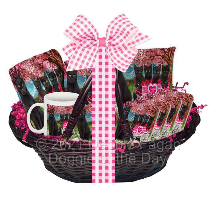 Mother's Day Gift Basket Black Cats Blanket, Pillow, Coasters, Magnet, Coffee Mug and Ornament