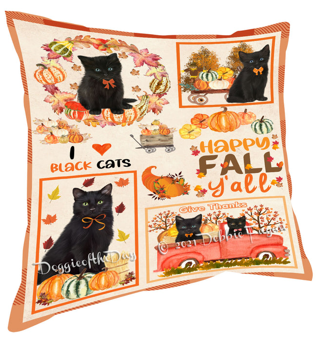 Happy Fall Y'all Pumpkin Black Cats Pillow with Top Quality High-Resolution Images - Ultra Soft Pet Pillows for Sleeping - Reversible & Comfort - Ideal Gift for Dog Lover - Cushion for Sofa Couch Bed - 100% Polyester