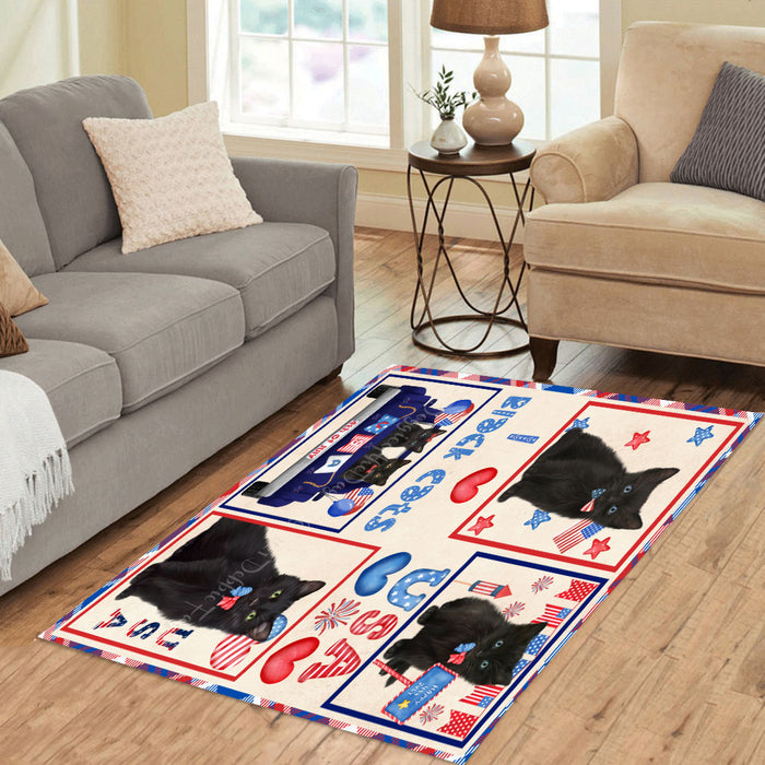 4th of July Independence Day I Love USA Black Cats Area Rug - Ultra Soft Cute Pet Printed Unique Style Floor Living Room Carpet Decorative Rug for Indoor Gift for Pet Lovers